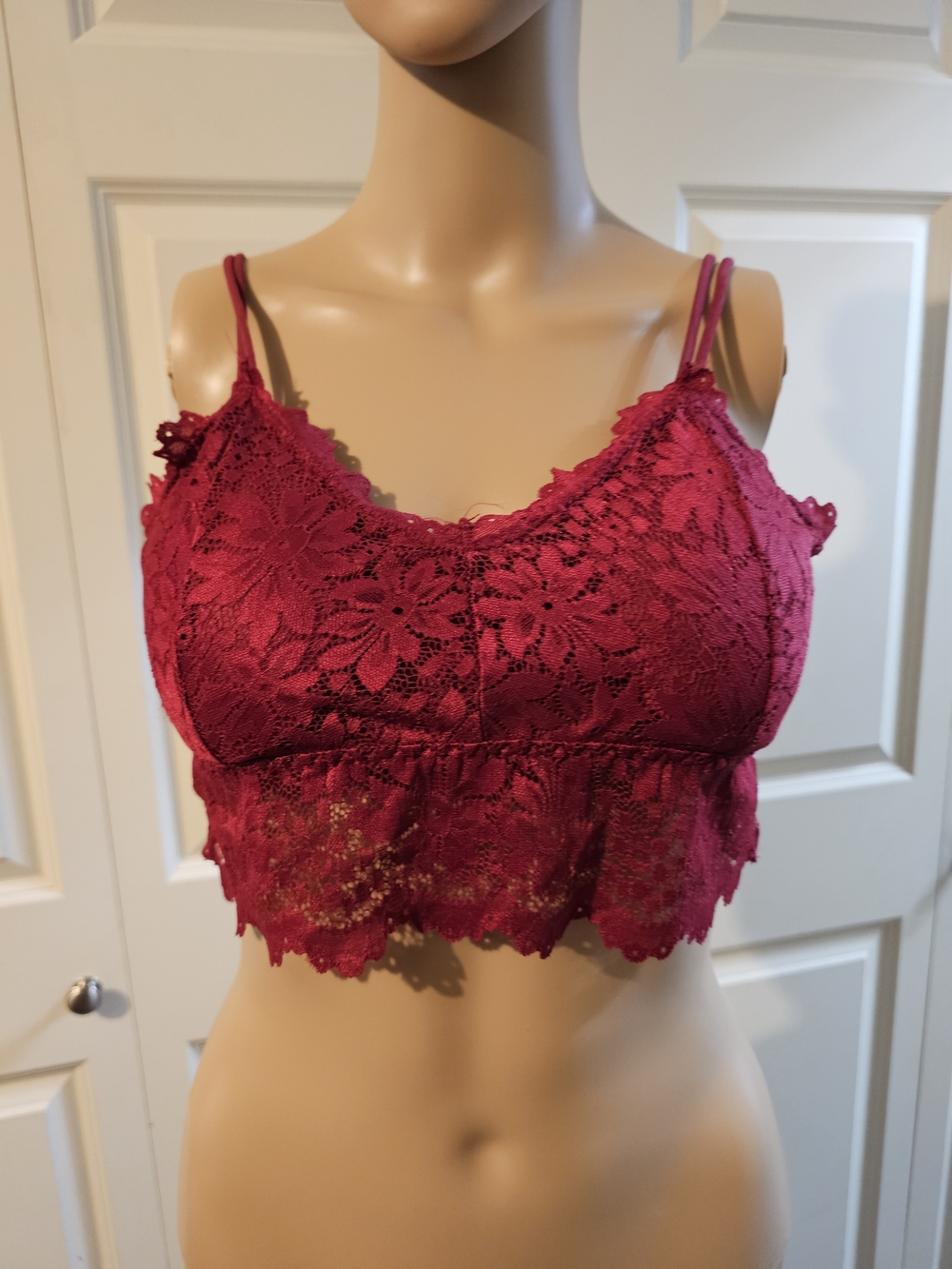 Lace Floral Longline Bandeau Bralette in Deep Raspberry